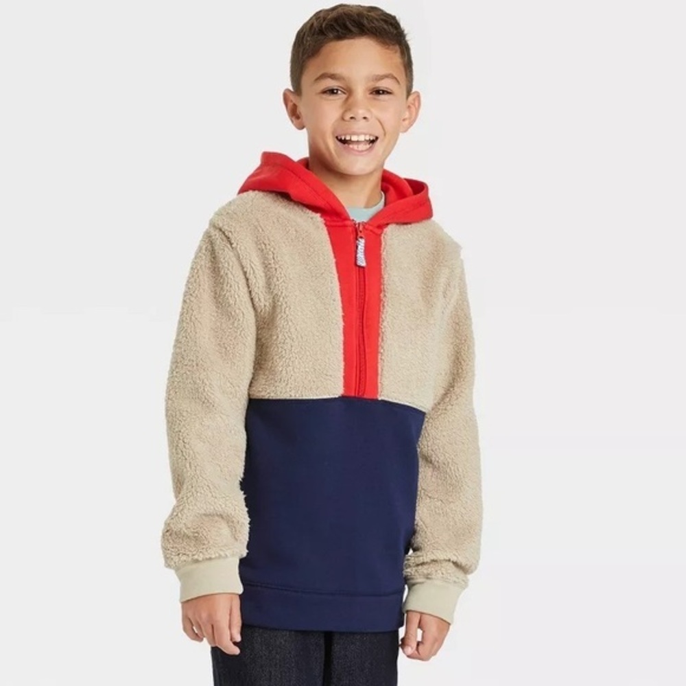 NWT Cat & Jack Colorblock 1/2 Zip Hooded Fleece